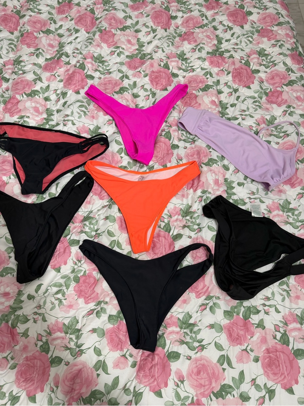 Women’s Swim Bikini Bottoms Pack - Black, Neon Orange, Hot Pink, Lavender set